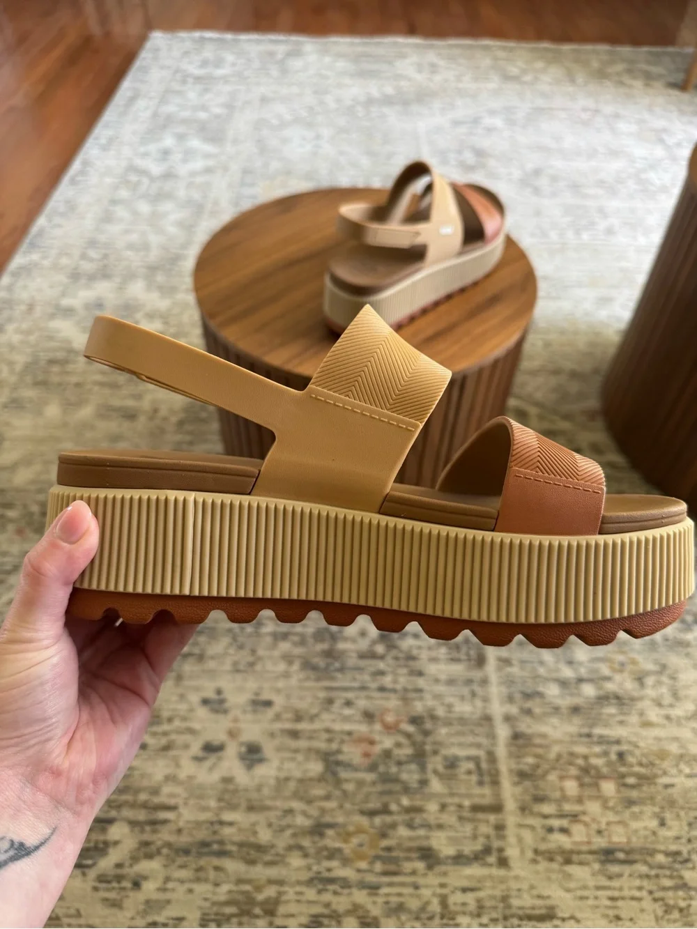 Reef Platform Slingback Sandals in Tan and Rust - Picture 3 of 3